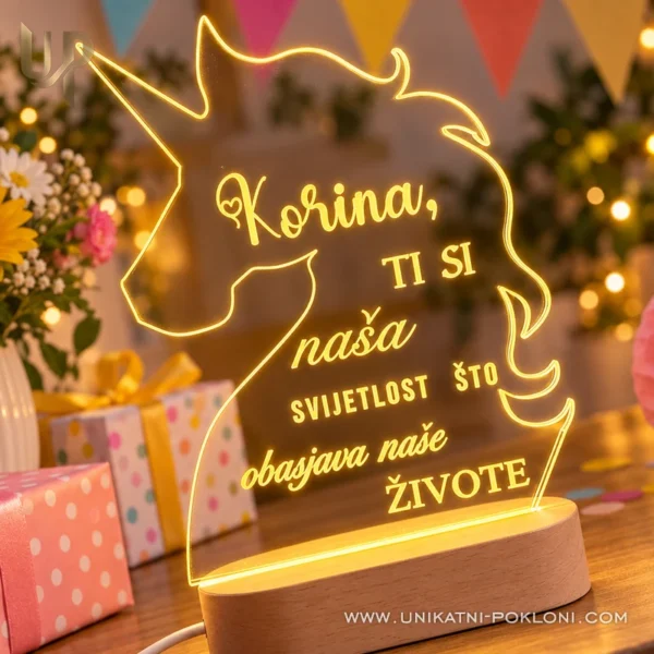 Pokloni za djevojčice – personalizirana LED lampa Jednorog