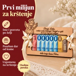 Poklon za krštenje - personalizirana drvena čestitka za novac - Unikatni pokloni Pokloni za krštenje - drvena čestitka za novac