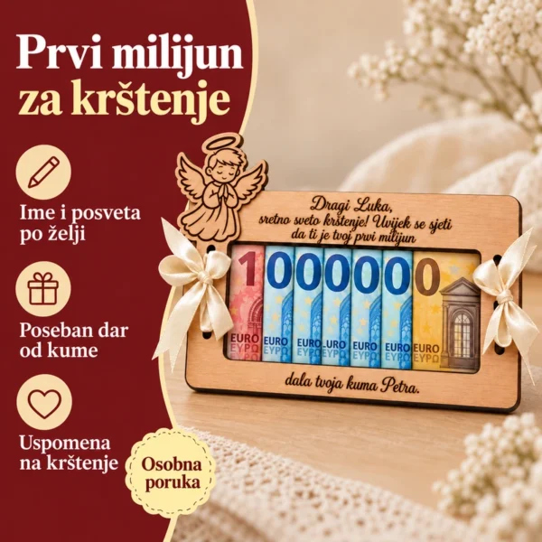 Poklon za krštenje - personalizirana drvena čestitka za novac - Unikatni pokloni Pokloni za krštenje - drvena čestitka za novac