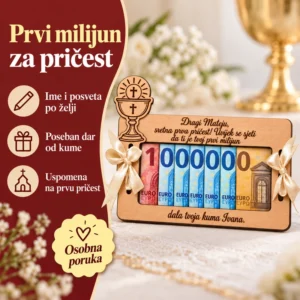 Poklon za prvu pričest - drvena čestitka za novac - Unikatni pokloni Pokloni za prvu pričest - drvena čestitka za novac