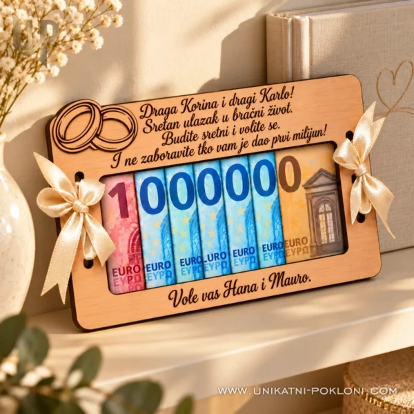 Poklon za vjenčanje - personalizirana drvena čestitka za novac - Unikatni pokloni Što pokloniti mladencima na vjenčanju
