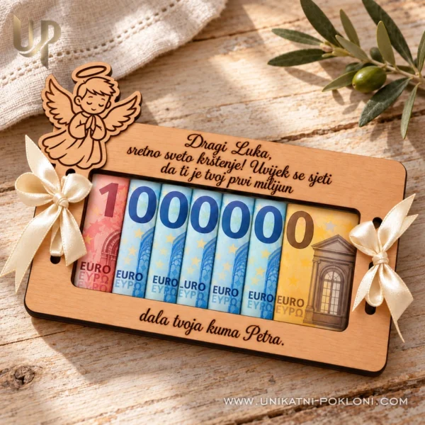 Poklon za krštenje - personalizirana drvena čestitka za novac - Unikatni pokloni Unikatni pokloni za krštenje - drvena čestitka za novac