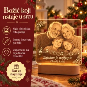 Božićni poklon s obiteljskom fotografijom, imenima i posvetom - prednosti personalizirane LED lampe
