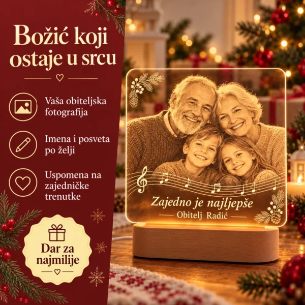 Božićni poklon s obiteljskom fotografijom, imenima i posvetom - prednosti personalizirane LED lampe