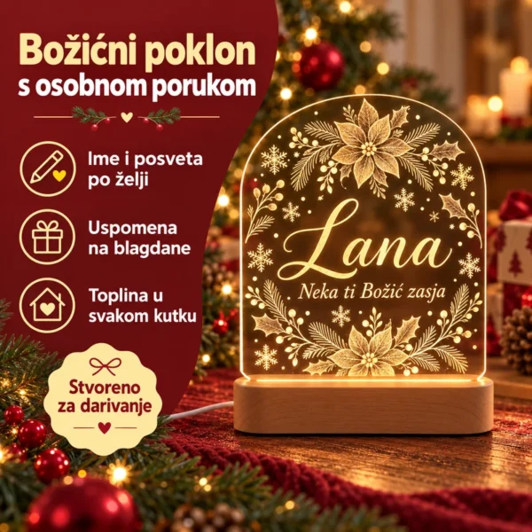 Božićna LED lampa s imenom i posvetom - Unikatni pokloni Prednosti božićne lampe: ime i posveta po želji te uspomena na blagdane