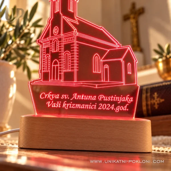Moja crkva na lampi - personalizirana LED lampa - Unikatni pokloni led-lampa-crkva-sv-antuna-01-crvena-makro
