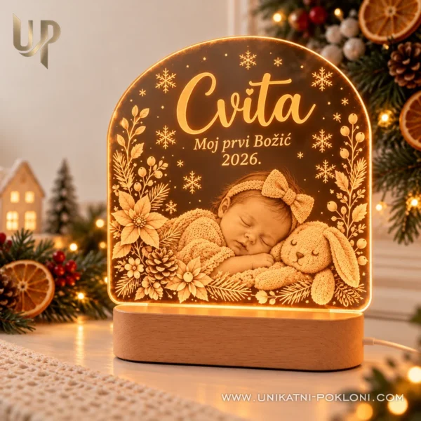 LED lampa Moj prvi Božić - personalizirani poklon za bebu - Unikatni pokloni Personalizirana lampa za bebin prvi Božić s narančastim osvjetljenjem