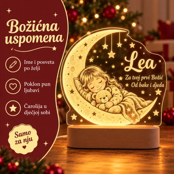 LED lampa dijete na mjesecu - ime i posveta - Unikatni pokloni Benefiti lampe Lea: ime i posveta po želji, poklon za prvi Božić i dekoracija dječje sobe.
