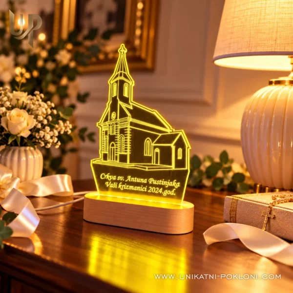 Moja crkva na lampi - personalizirana LED lampa - Unikatni pokloni poklon-za-zupnika-led-lampa-crkva